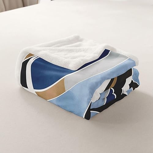 Miniatura 4 de Erosebridal Geometric Abstract Fleece Throw Blanket 40"x50" - Ultra-Soft for Couch Sofa Bed,Brown Black Blue White Sherpa Blanket,Circles Wavy Lines