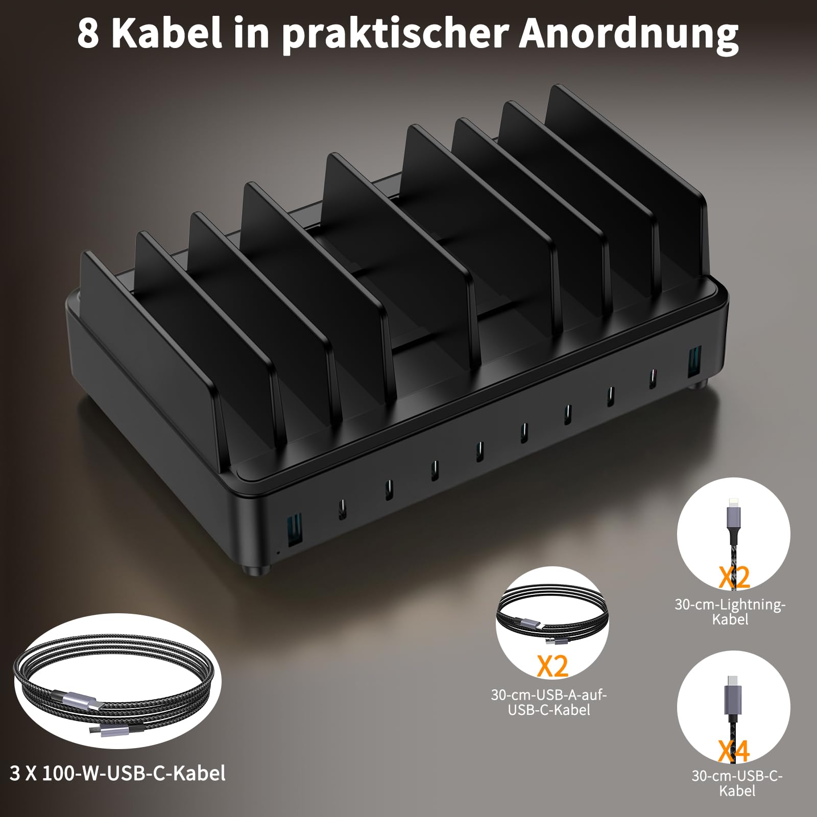 420W Ladestation Mehrere Geräte USB C Charging Station, GaN PD3.0 10 Anschlüsse Handy Ladestation Desktop Ladegerät mit Schnell-Laden Kompatibel mit MacBook Pro/Air, iPhone, Galaxy
