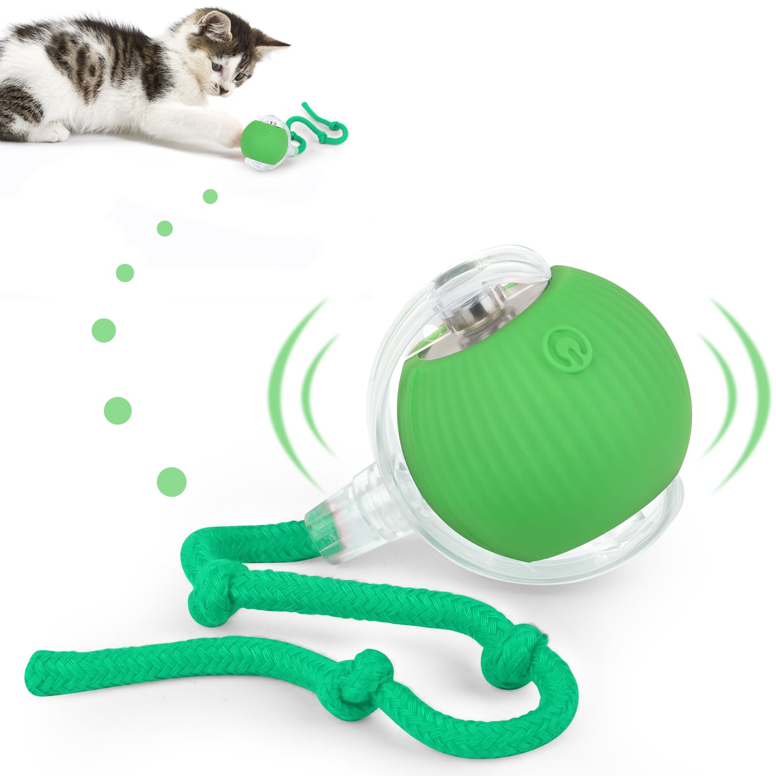 KEWUZY Kattenspeelgoed, elektrische kattenbal met ledlicht, interactief kattenspeelgoed, kattenbal, 360 graden bal, automatische modellering kattenbal met touw, USB-oplaadbaar (blauw