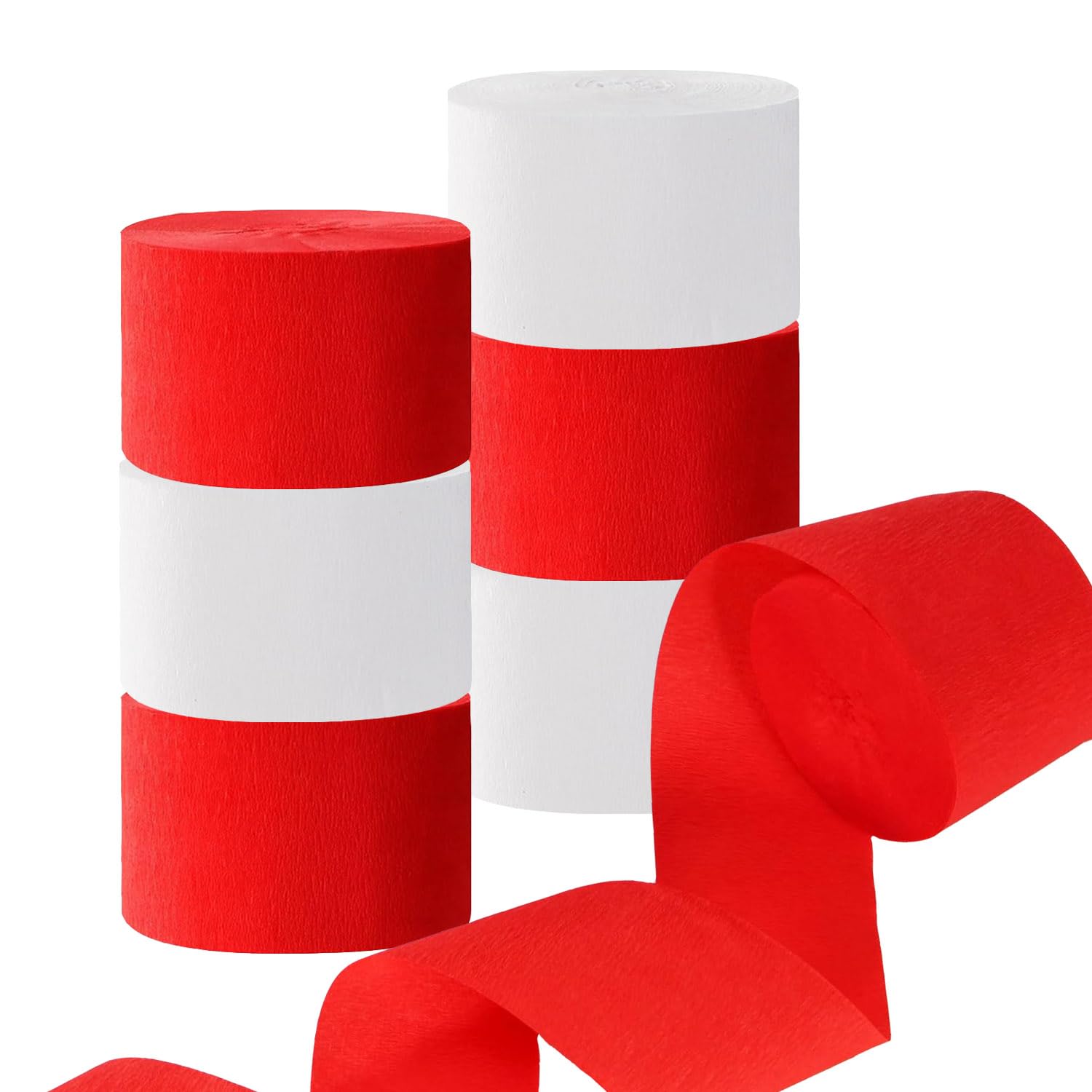 White and Red Crepe Paper,6 Rolls Paper Crepe Streamers (4.5CMx25M) for for Baby Shower Wedding Valentine's Day Engagement Birthday Party Decorations
