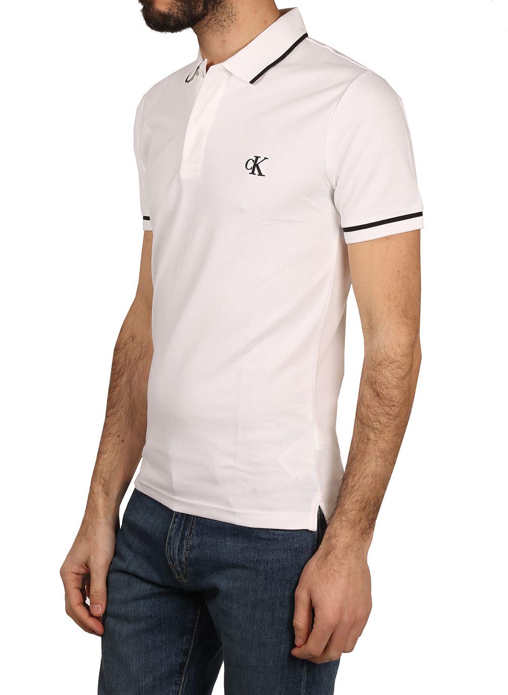 Calvin Klein Jeans Tipping Slim Polo J30j315603, Polos de Manga Corta, Hombre, Blanco (Bright White), XS