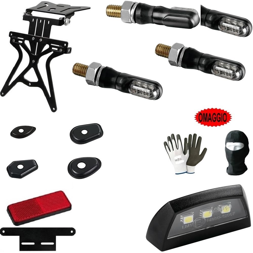 COMPATIBILE CON Y AMAHA XVS 1300 CUSTOM KIT PORTATARGA REGOLABILE ALTEZZA,LARGHEZZA,INCLINAZIONE PER MOTO+4 FRECCE LED+LUCE TARGA+CATARIFRANGENTE+SUPPORTO+PIASTRE CARENA OMOLOGATO