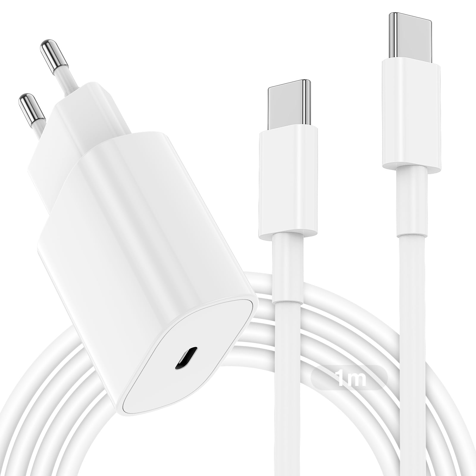 Caricatore Rapido 20W e Cavo USB C a C 1 metri, USBC Caricabatteria con Cavetto 1m per Apple iPhone 17/16e/15 Pro Max/Plus, Per iPad Pro 12.9/11/Air/Mini/10, Alimentatore Tipo C Ricarica Spina Rapida