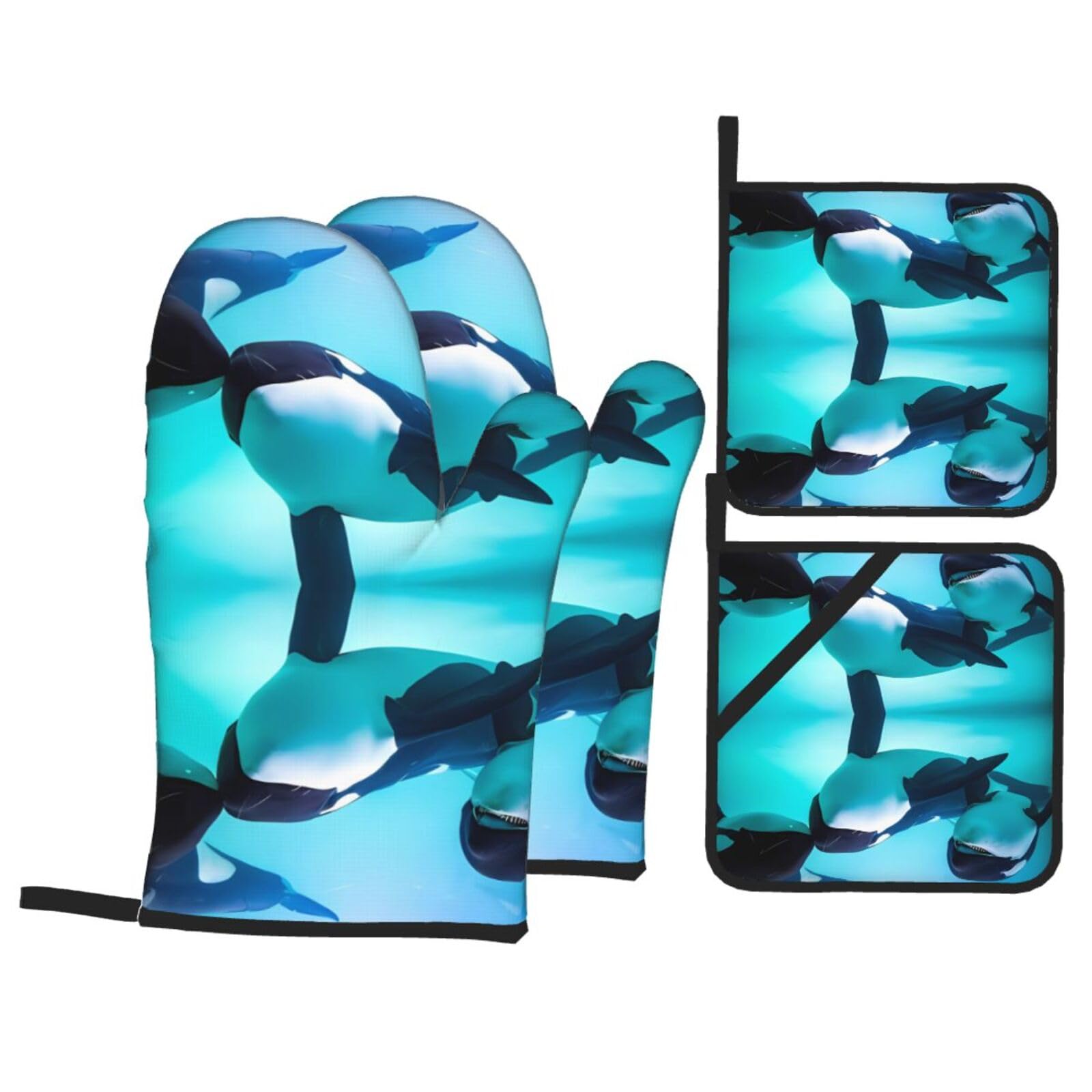 WHJSHOP killer whale Prints Oven Mitts & Pot Holders Set - Waterproof Kitchen Layers & Heat Resistant - Durable Covers for Safe Cooking & Easy Cleanup
