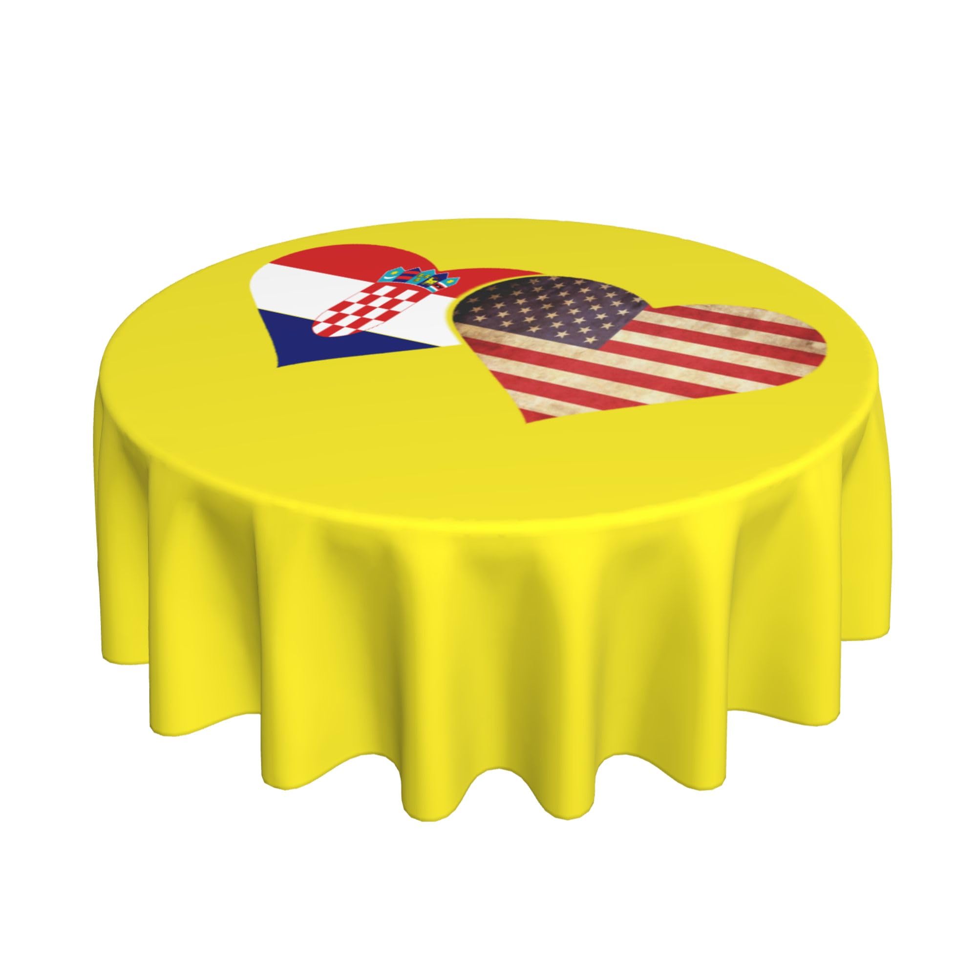 HLBSDM Croatian Flag and American Flag 60" Restaurant Circle Decor Tablecloth Festive Table Cover Round Art Desk Cloth