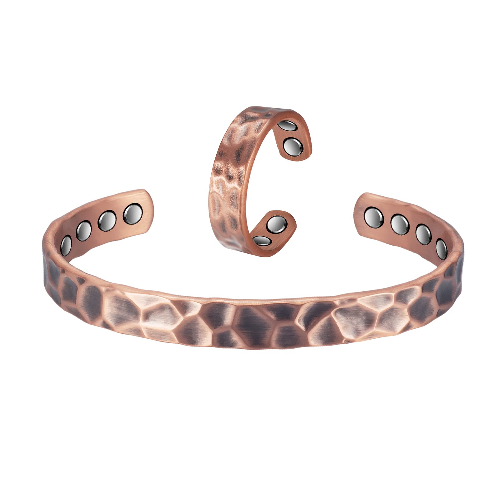 EnerCoppeX Copper Magnetic Bracelets for Women, Adjustable Copper Ring, Magnetic Bangles Brazaletes for Men, Pure Copper Magnetic Jewelry Set