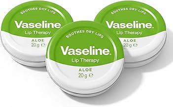 3 x Vaseline Lip Balm Aloe Vera Tin 20g : Petroleum Jelly Moisturiser for Dry Lips Cracked Skin Chapped Lips Hydration Protection Soothing Lip Care with Aloe Vera Extract Travel Size Pocket Lip Soften