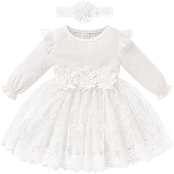 Baby Girl Dress Ruffle Sleeve Toddler Girl Dresses Infant Girls Long Sleeve Fall Winter Clothes Flower Tulle Dress