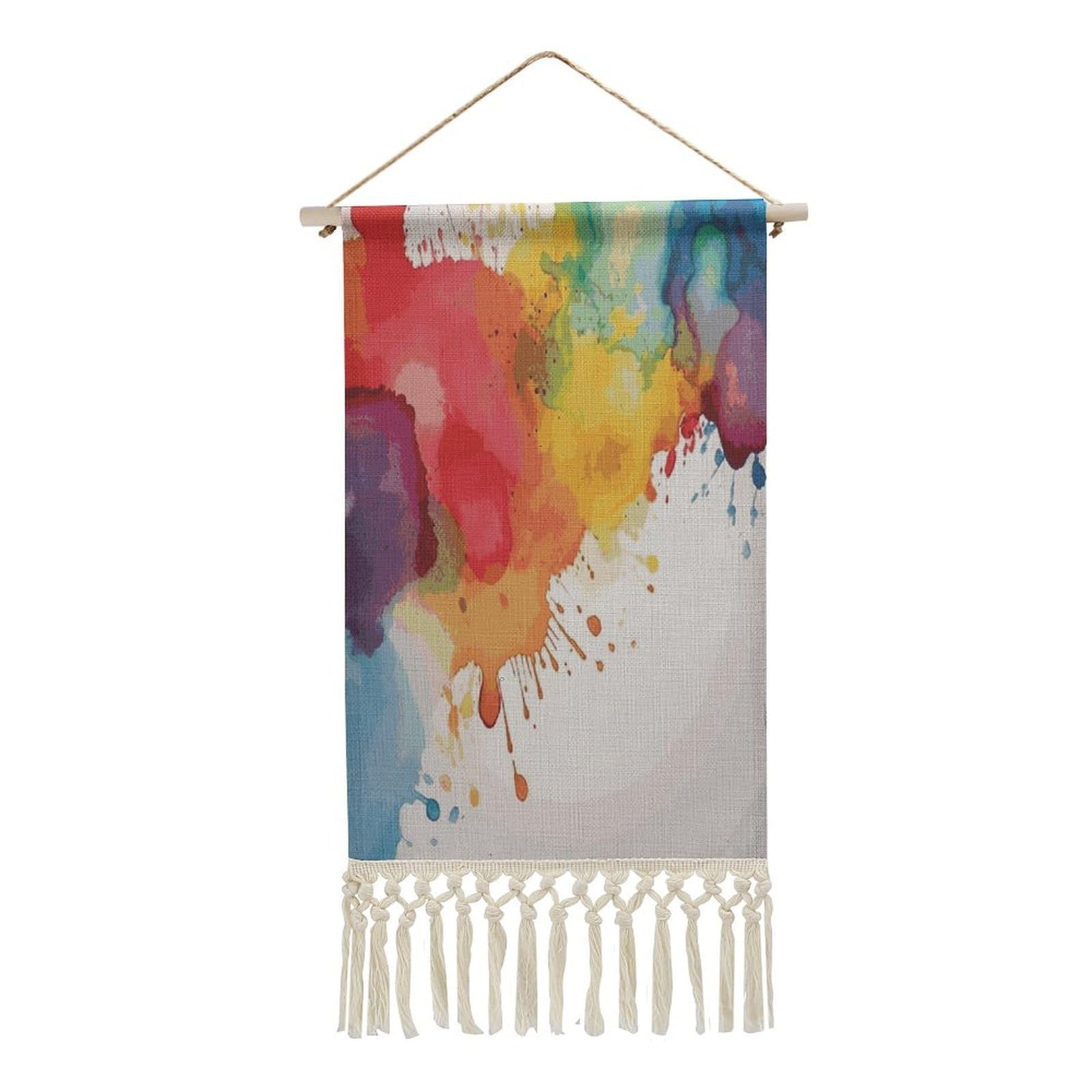 Adfgyerh Style Stains Of Watercolor Paint Splatters Tapestry With Tassels Cotton And Linen Hanging Posters, Wall Art For Travel Gift, Wall Tapestry For Office Home Decor Bedroom Living Room Decor
