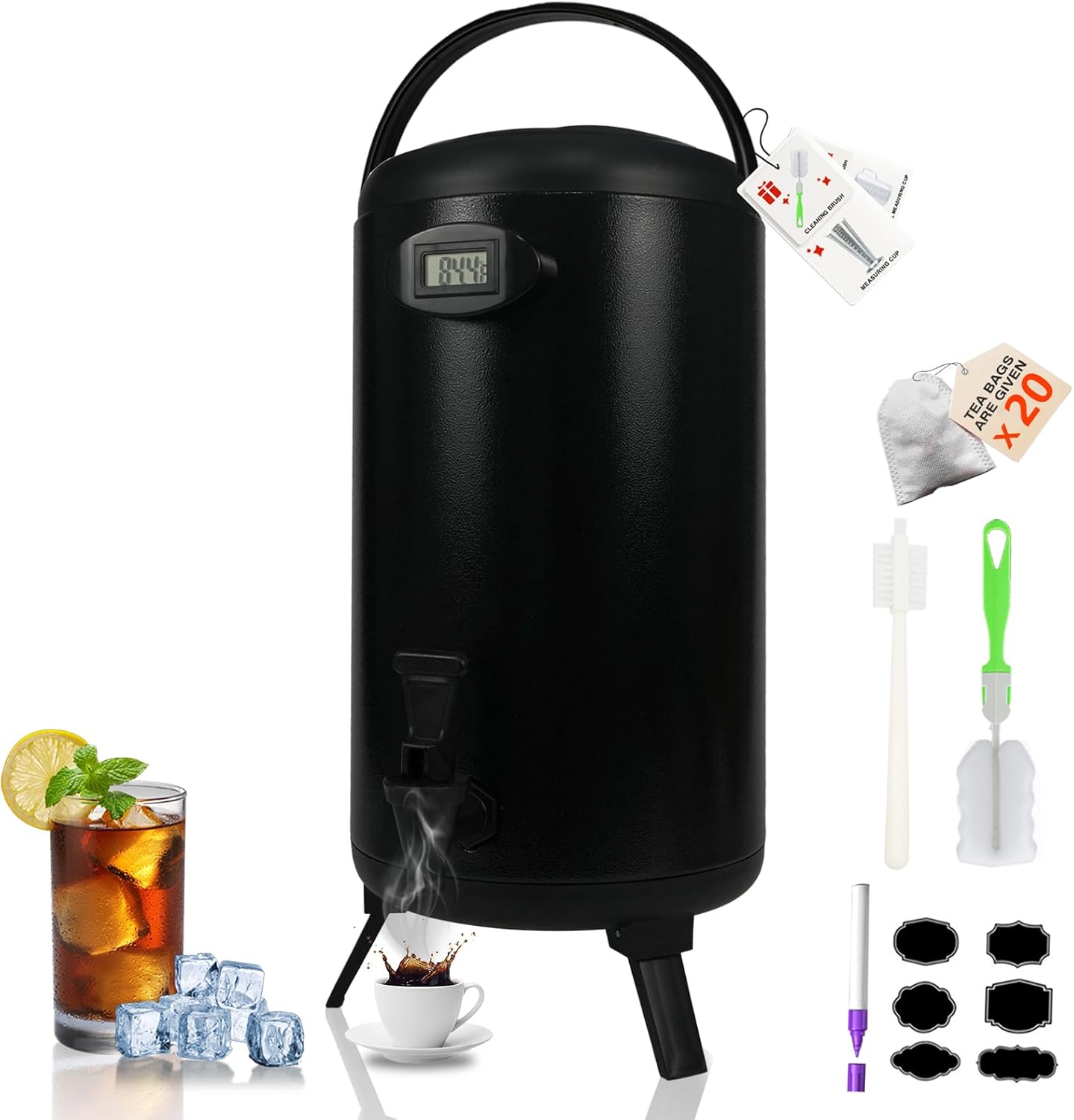 Insulated Beverage Dispenser 3 Gallon, Hot Drink Dispenser with 304 Stainless Steel Interior, Hot Water Dispenser for Parties, Hot Water Urn with Stand for Coffee Chocolate Tea, Black, NEW2 3 Gallon Black