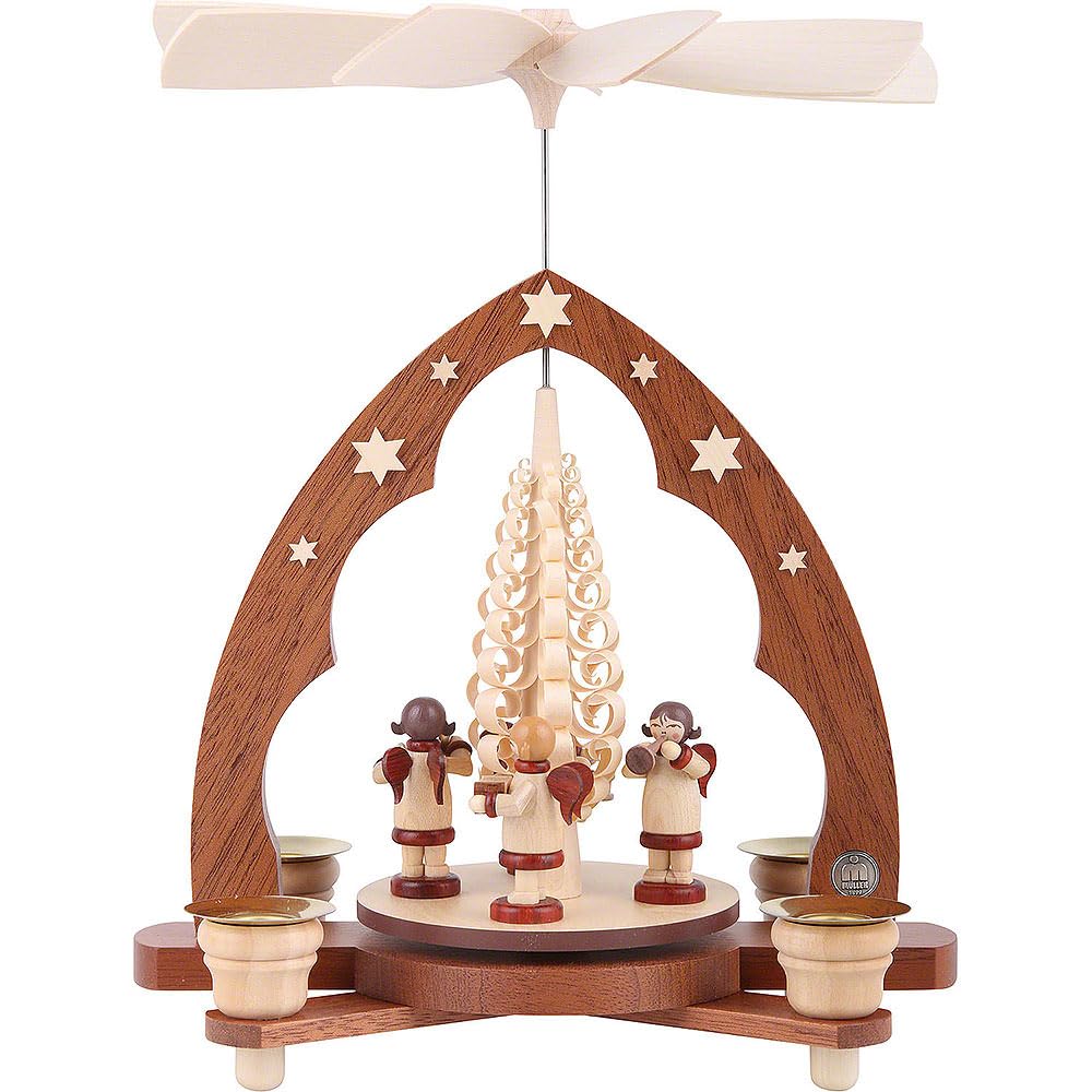 Pyramide de Noël Müller Seiffen 28 cm avec anges musiciens en bois naturel
