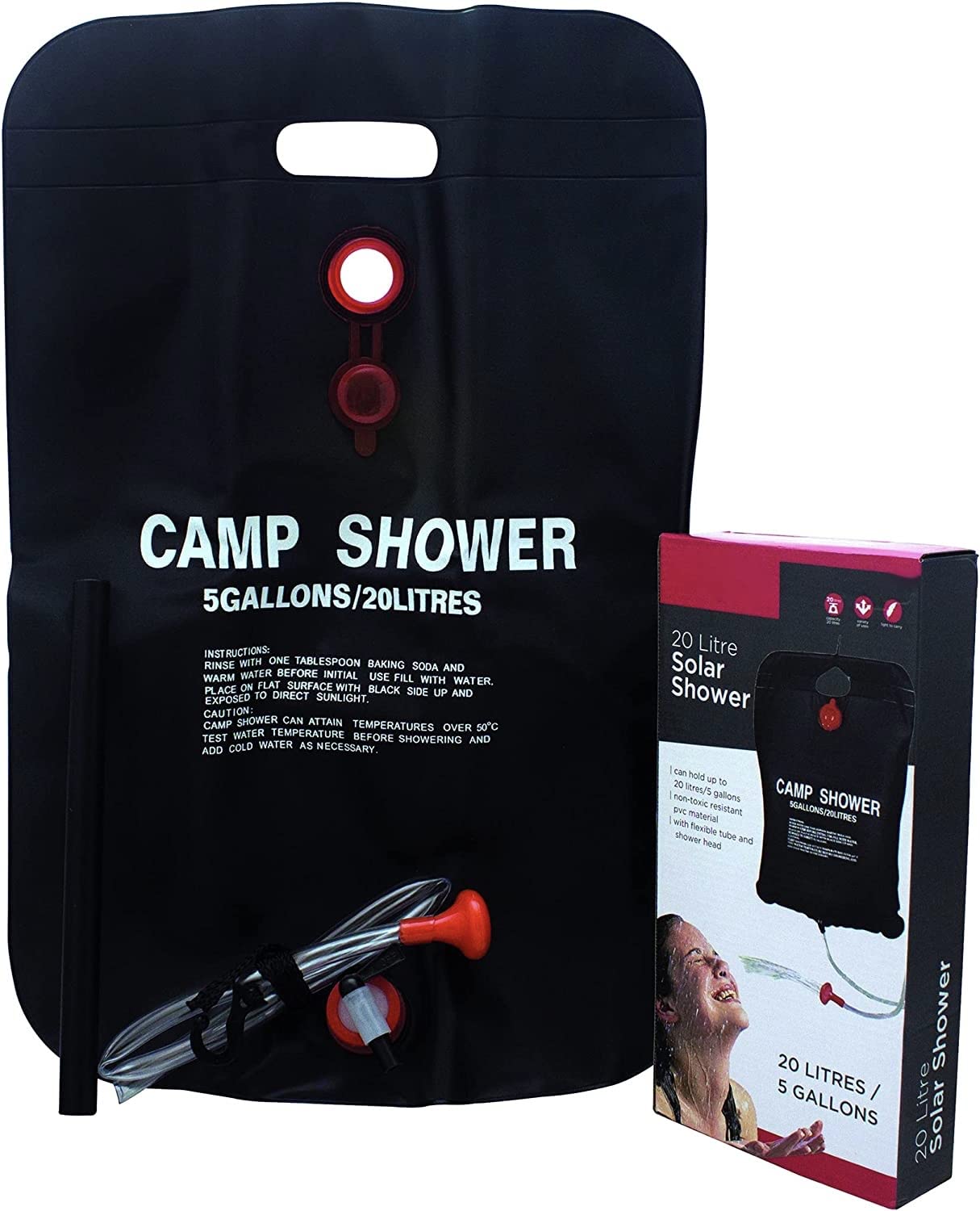 ADEPTNA Portable 20L Solar Camping Showers 5 Gallons Shower Bag with Shower Head – Ideal For Hiking Picnic Mountain Climbing Outdoor