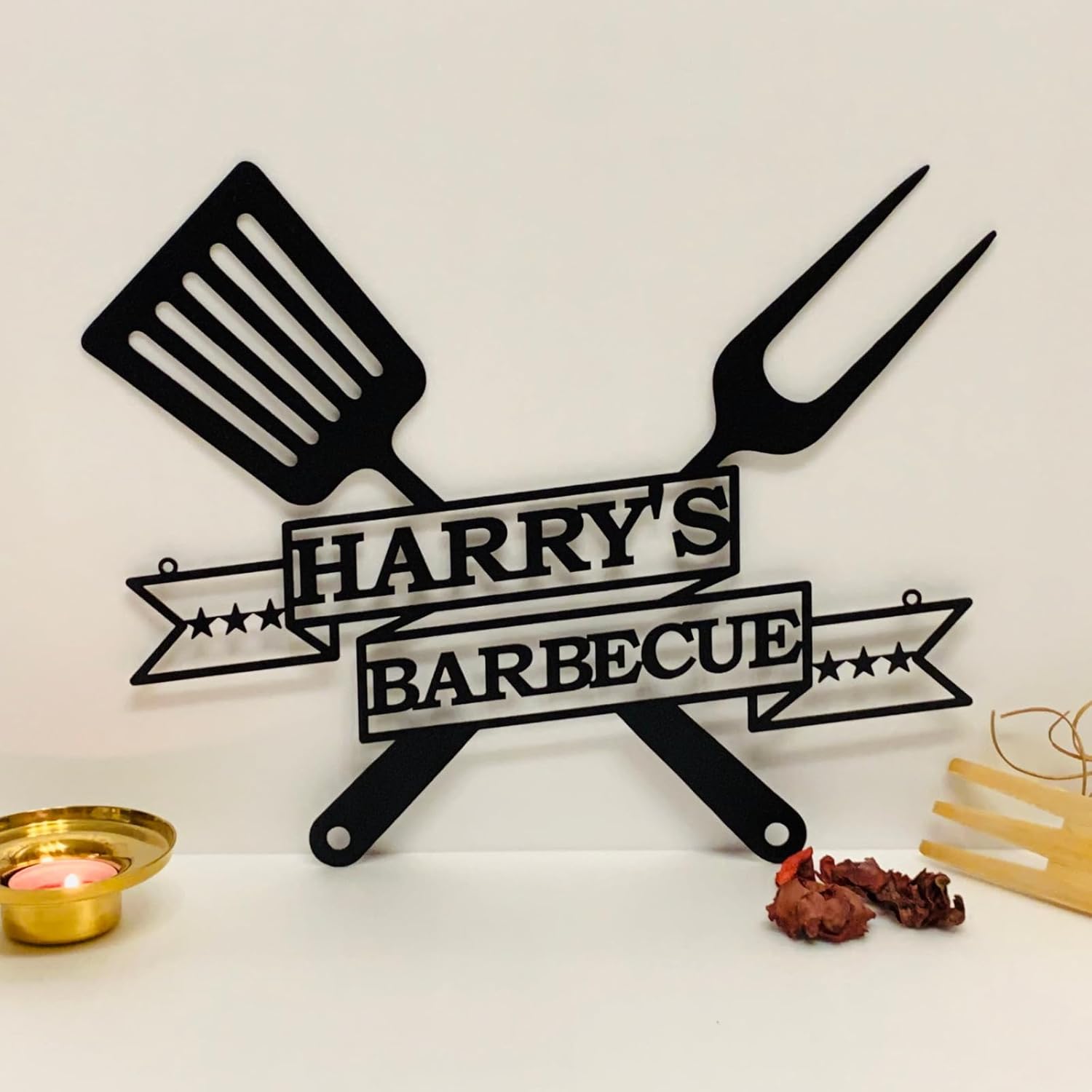 Personalized BBQ Grill Name Sign,Custom Metal Wall Art