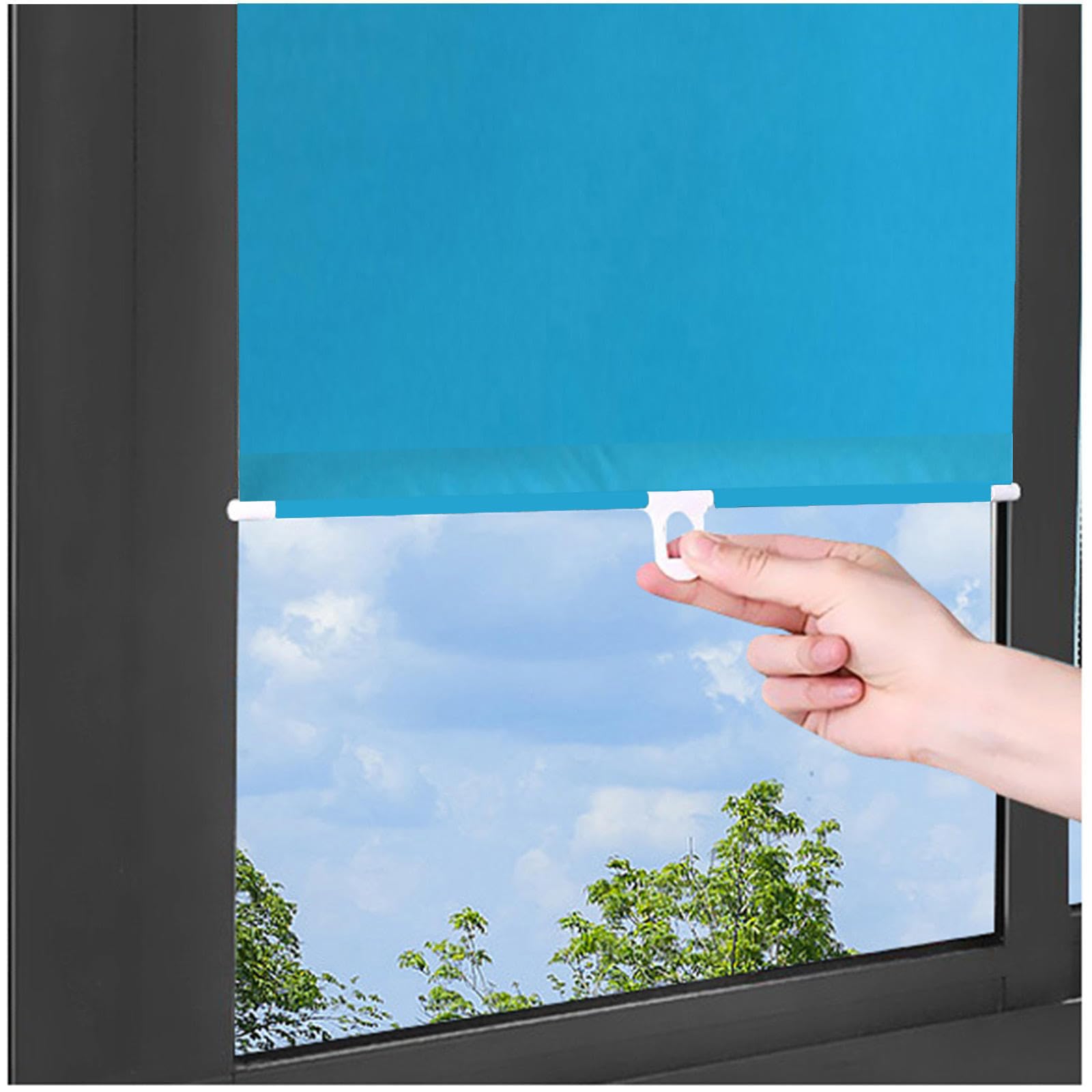 DECAKE Blackout Roller Blinds With Suction Cups, Curtains Without Drilling, Sunscreen/thermal Window Shades, Sunshade Roll Up for Home/kitchen/office,Blue-45x125cm(17.7 * 49.2in)