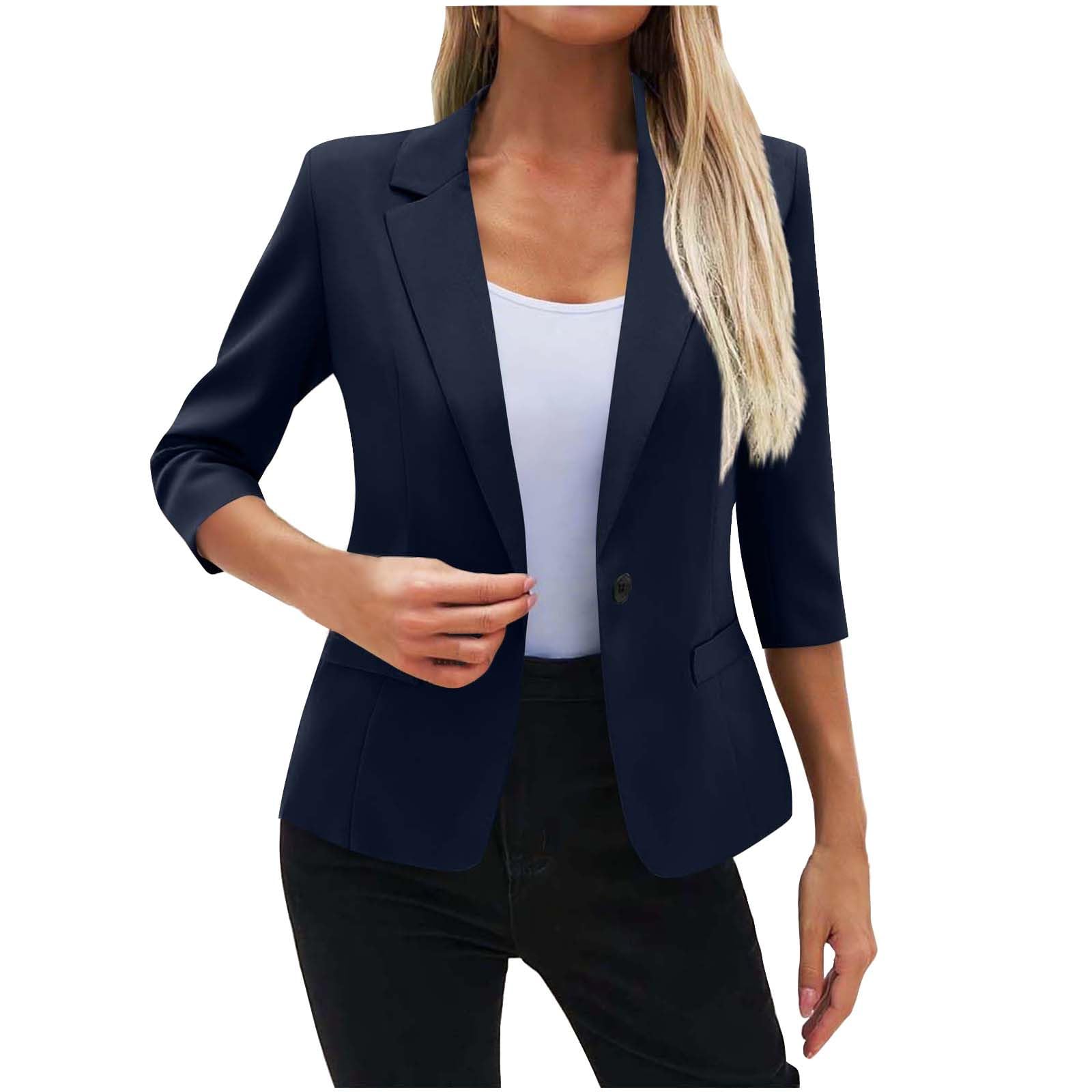 Womens 3 4 Sleeve Blazers Business Casual Lapel Work Suit Jackets Open Front Button Down Dressy Blazer Jacket