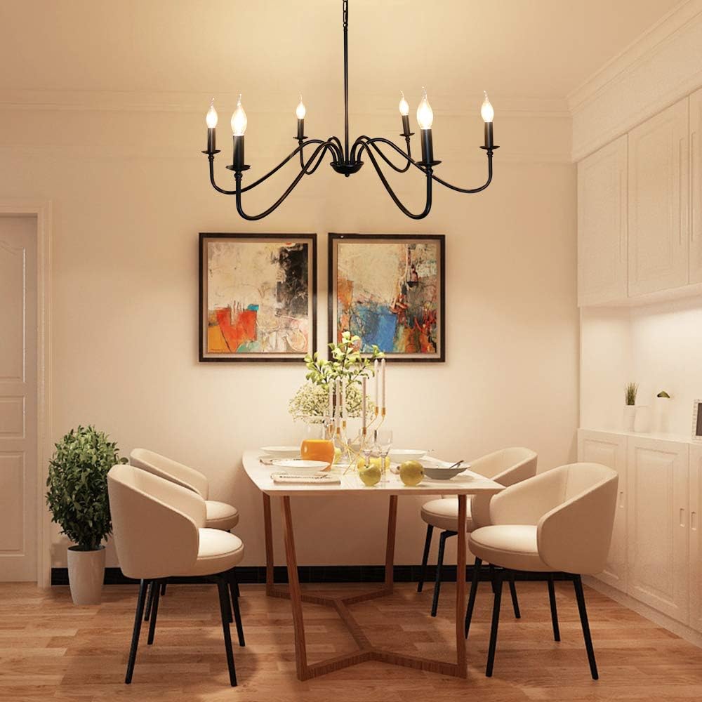 Blасk Frіdау - 50% оƒƒ Sivilynus 6 Lights Black Contemporary Chandelier Farmhouse Pendant Ceiling Hanging Light Fixture for Dining Room Living Room Bedromm Foyer Kitchen Island