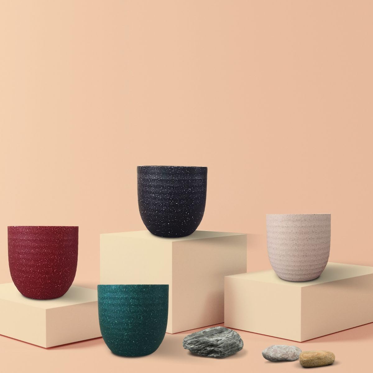 Greenkin Eco-Series 4.5 Inches Planter Pot | Set of 4 | Decorative Pots for Plants | Indoor Small Pots (Multicolor) (B0D1RCZ964) Amazon Price History, Amazon Price Tracker