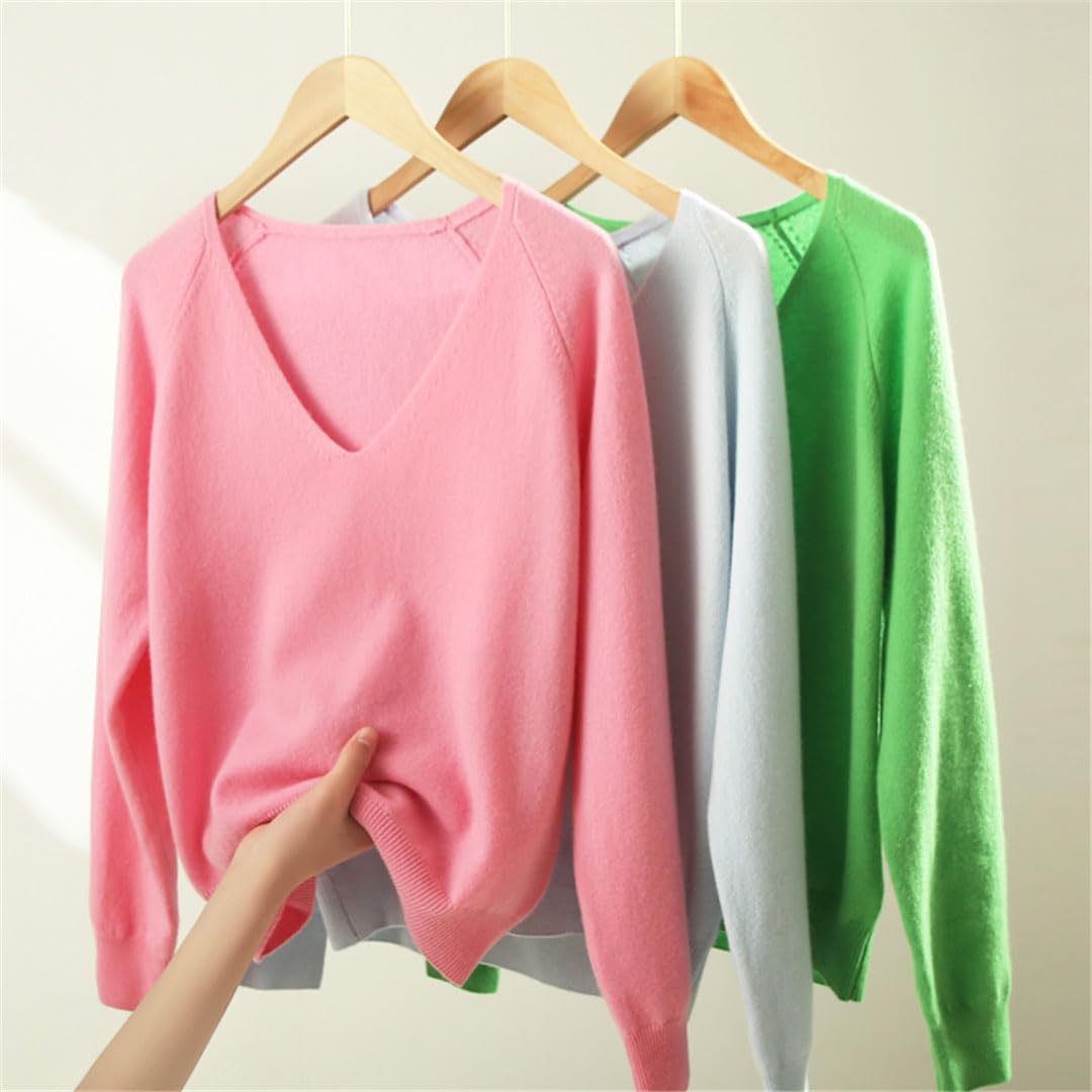 Vogrtcc Pull ample en tricot cachemire à col en V pour femme