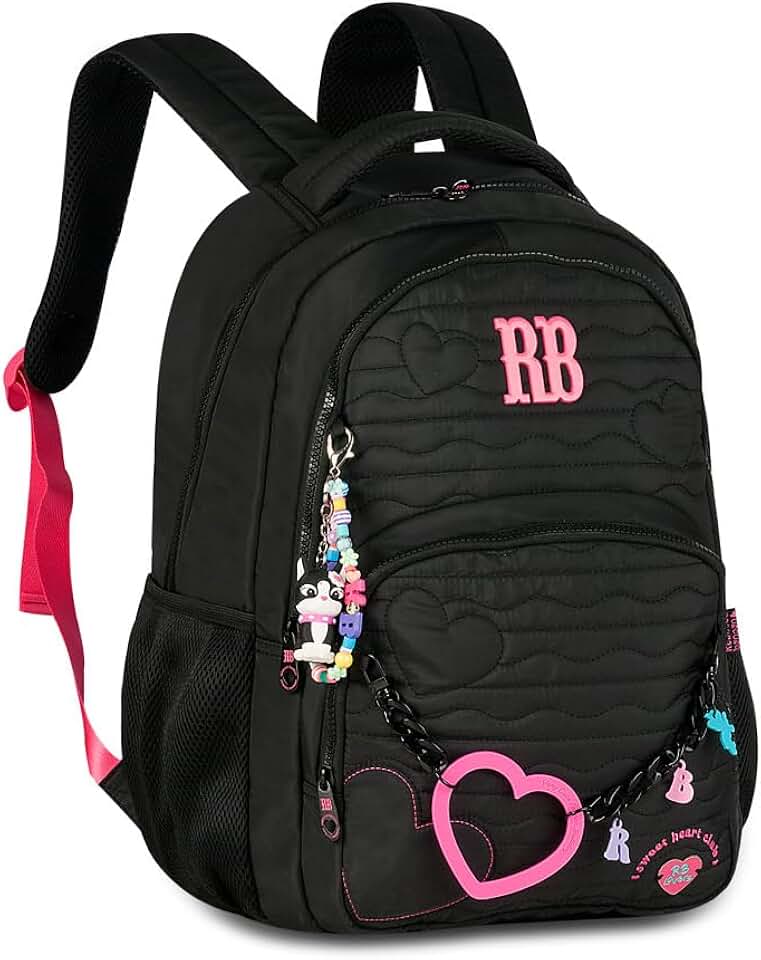 Mochila de Costas Rebecca Bonbon Heart Beats RB27010 Soft Juvenil Grande Escolar Bolso Antifurto