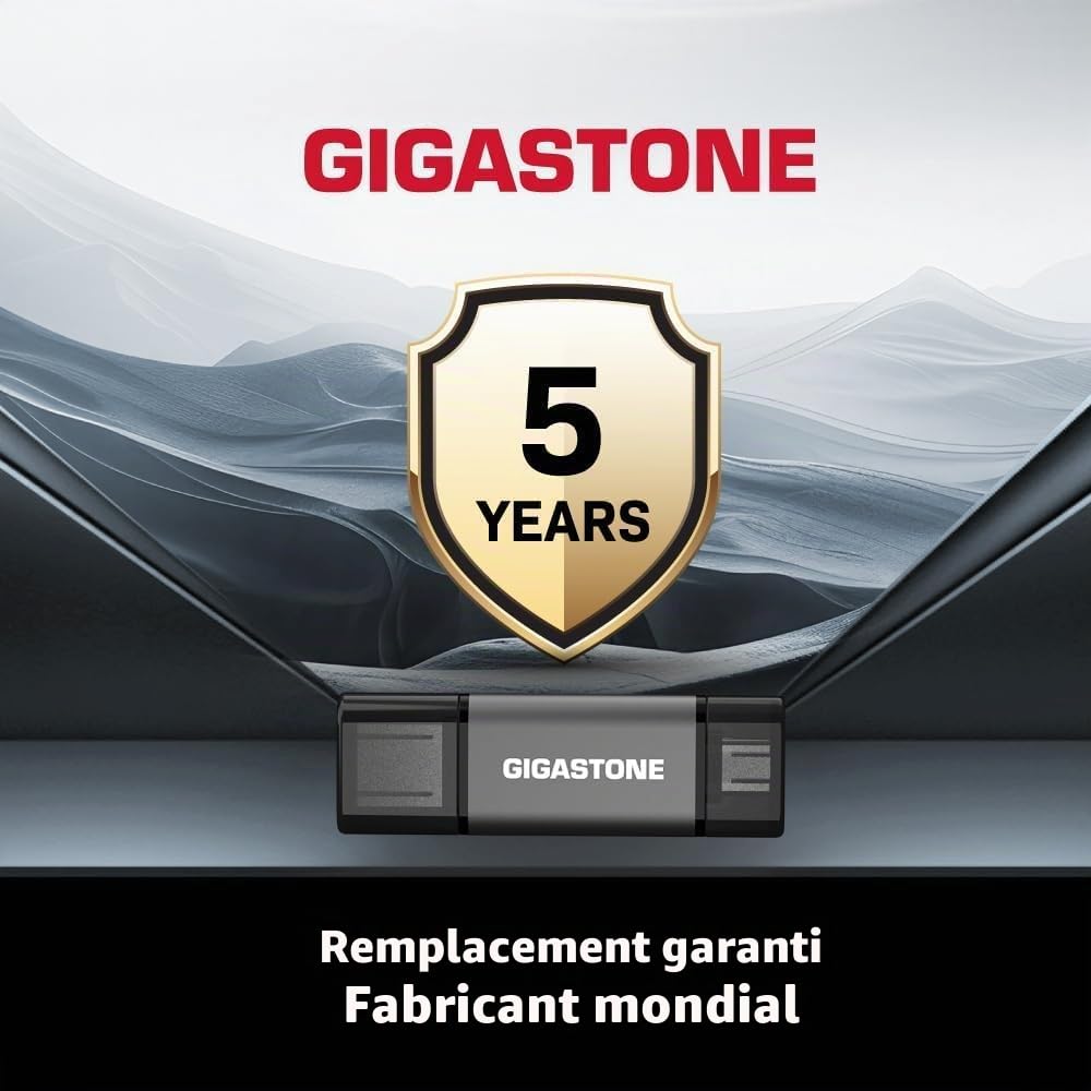 GIGASTONE 64Go Clé USB Double Flash (Lot de 5) Z40 USB 3.2 Gen 1, 2-en-1 Type-A & Type-C, 100Mo/s Ultra Rapide, Plug & Play pour Smartphone/PC/Mac/TV/Voiture, USB 2.0/3.0/3.1 Compatible