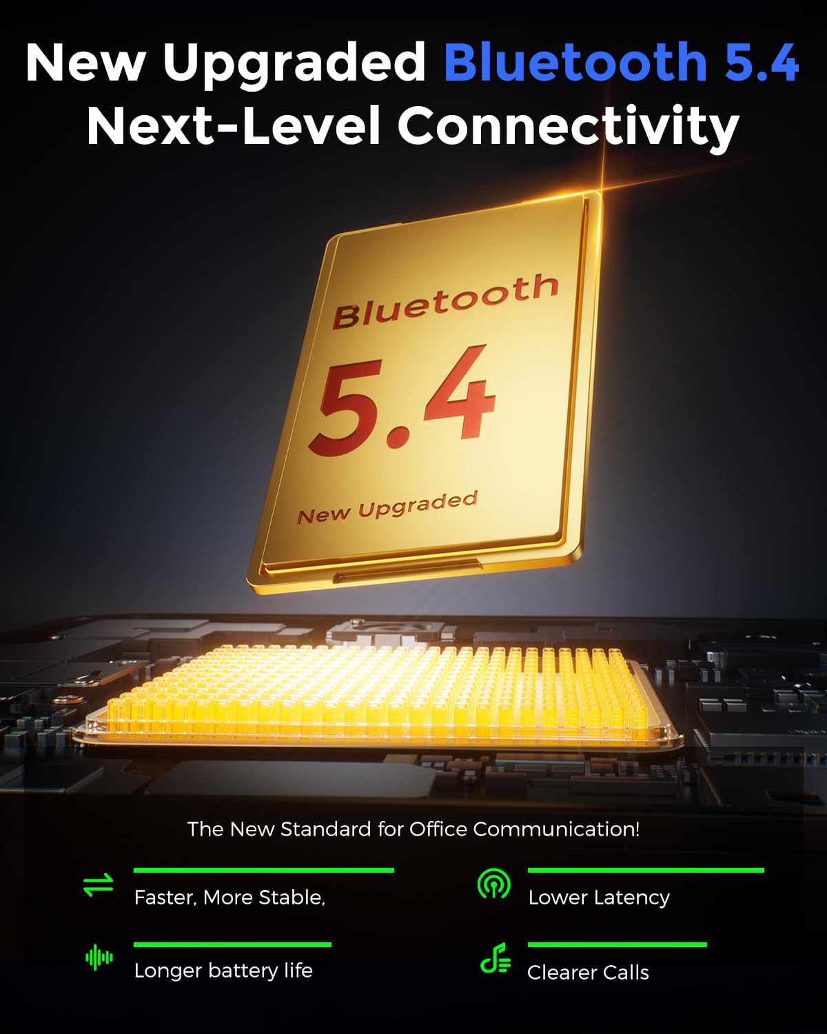 Bluetooth-Headset, Kabelloses Headset mit Mikrofon, Qualcomm Chipset Dongle, V5.4-Headsets mit Mikrofon für die Arbeit, Drahtlose Geräuschunterdrückung mit Busy/Stumm Licht für PC Computer Büro