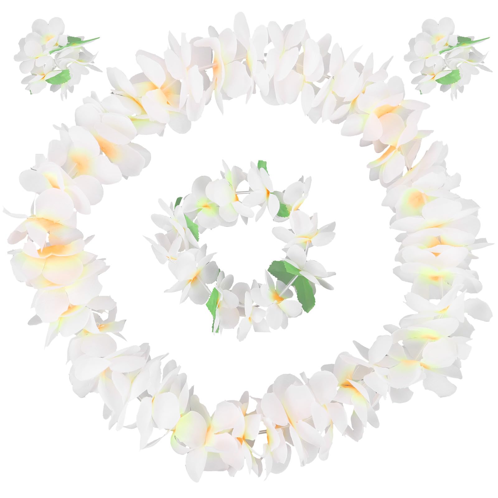 ABOOFAN 4 Pcs Hawaiian Headpiece Thicken Artificial Flower Headband Necklace Bracelet Hawaiian Garland Tropical Beach Party Fancy Decors (White) Hawaii Party