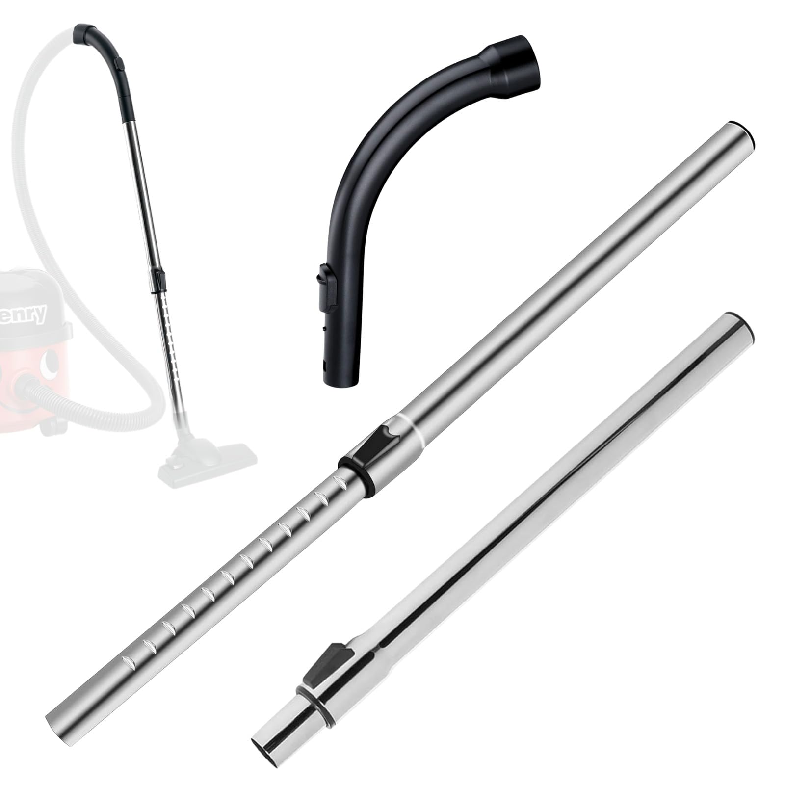 Heavy Duty Compatible Hoover Attachments Telescopic Tube Wand Extension Rod + Plastic Bent End Hose Curved Handle Replacement Series C2 C3 S2 S5 S8 S2110 S6240 S8320 S5210 S5211 Cat & Dog