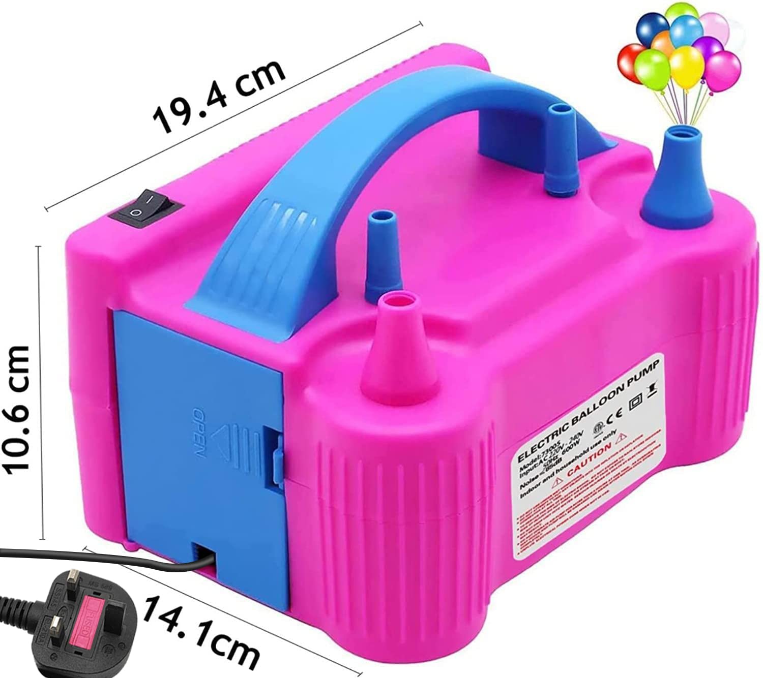 Pompa a palloncino - pompa a palloncino elettrica con doppio ugello (AC220-240V 600W) - gonfiatore portatile della macchina a palloncino per la decorazione del partito di compleanno di nozze