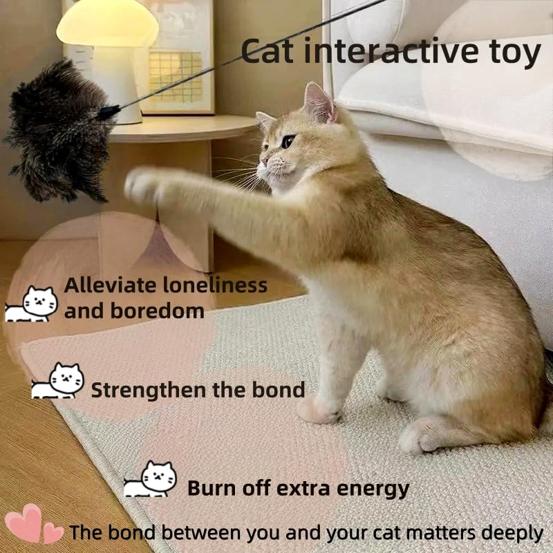 hongwei1952 Natural Ostrich Feather Cat Teaser, 30in Total Length, Stainless Steel Telescopic Rod - Image 4