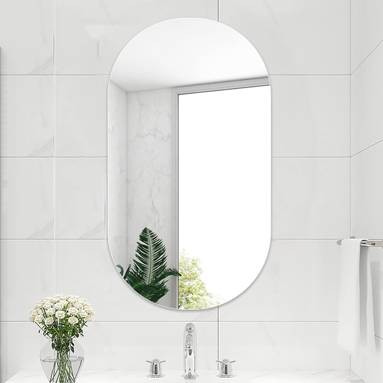 Specchio da Bagno Ovale Circolo Senza Cornice Specchio Montato a Parete con Bordi smussati per Soggiorno Camera da Letto (40 cm x 60 cm) Natural,40x60cm