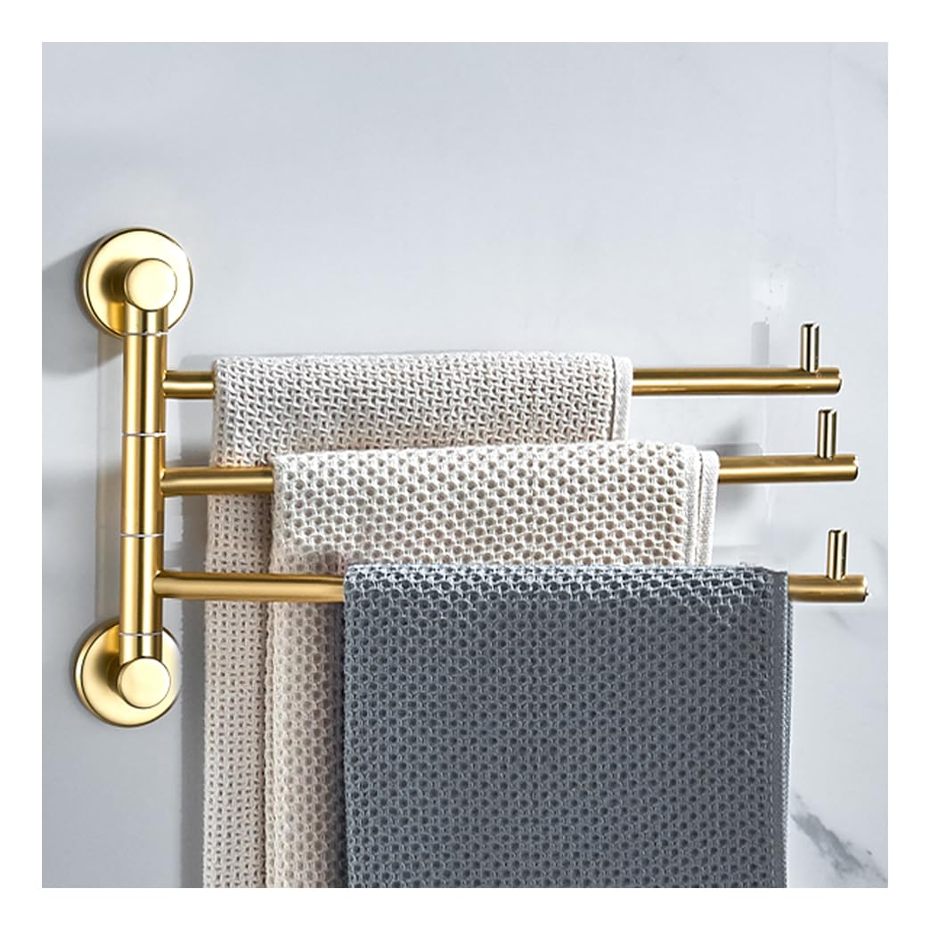 LMYSXAOZ Modern Gold Bath Towel Holder Swing Out Bar, Bathroom Hand Rack 4-Bar Folding Arm Swivel Hanger Wall Mount,Space Saving Swinging Bar for gold-3Bar