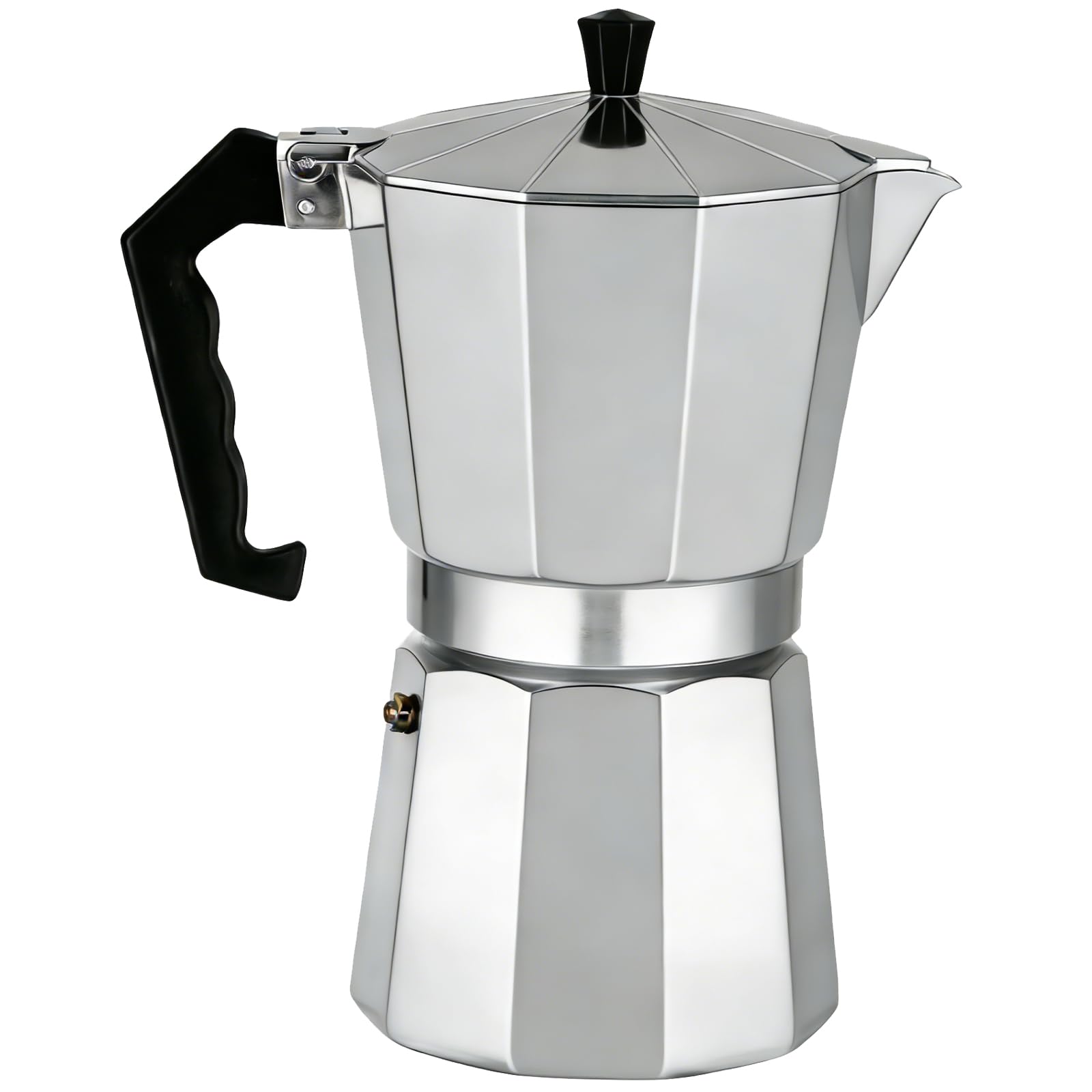 Cafetera Italiana de Aluminio, Compatible con Cocinas de Gas, Vitrocerámica, 6 Tazas, Moka Espresso con Mango Ergonómico, Válvula de Seguridad y Junta de Silicona