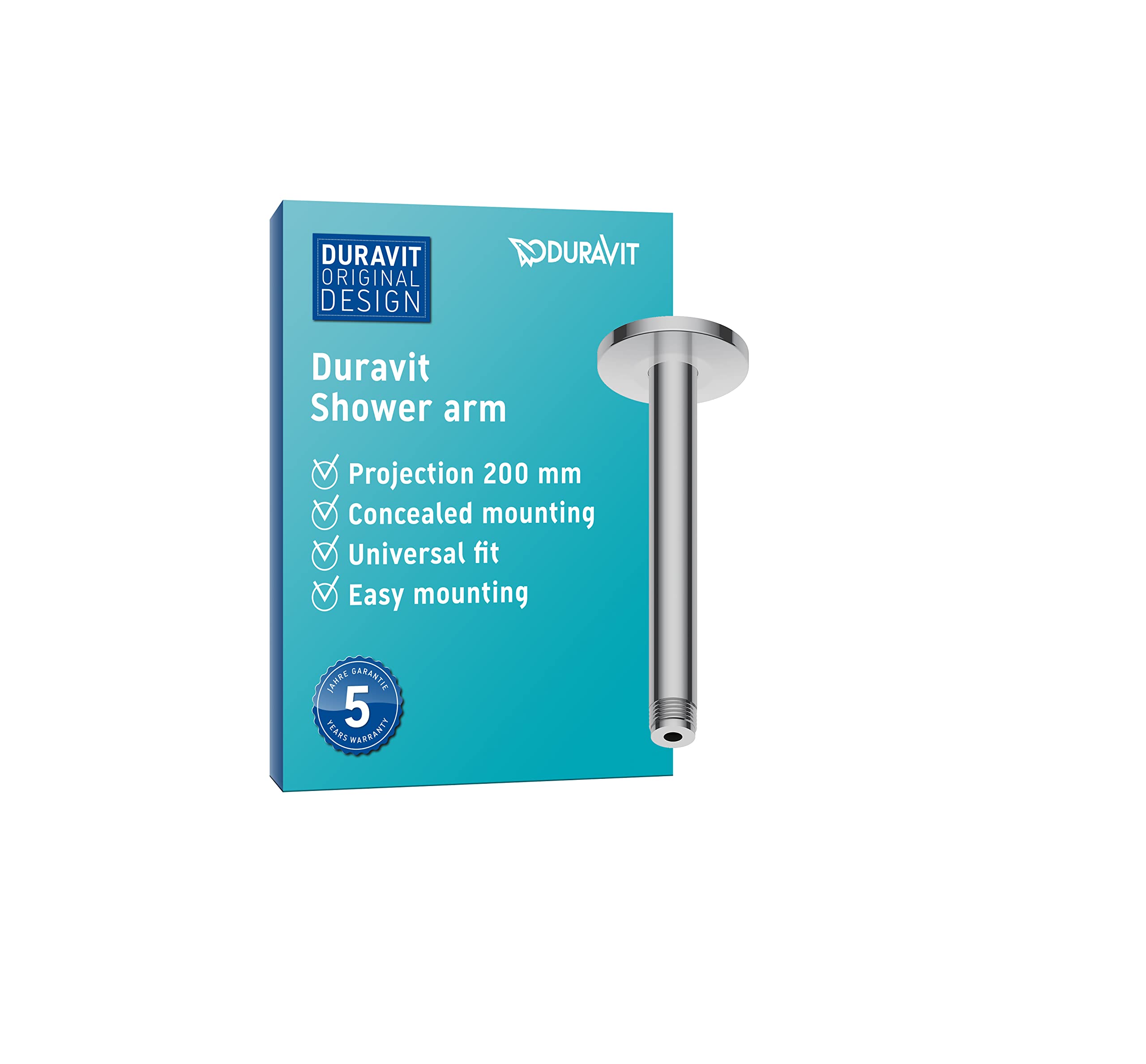 Duravit Chrome Universal Shower Arm, Shower Faucet Ceiling Mount, Shower Head 200 Mm, Round,