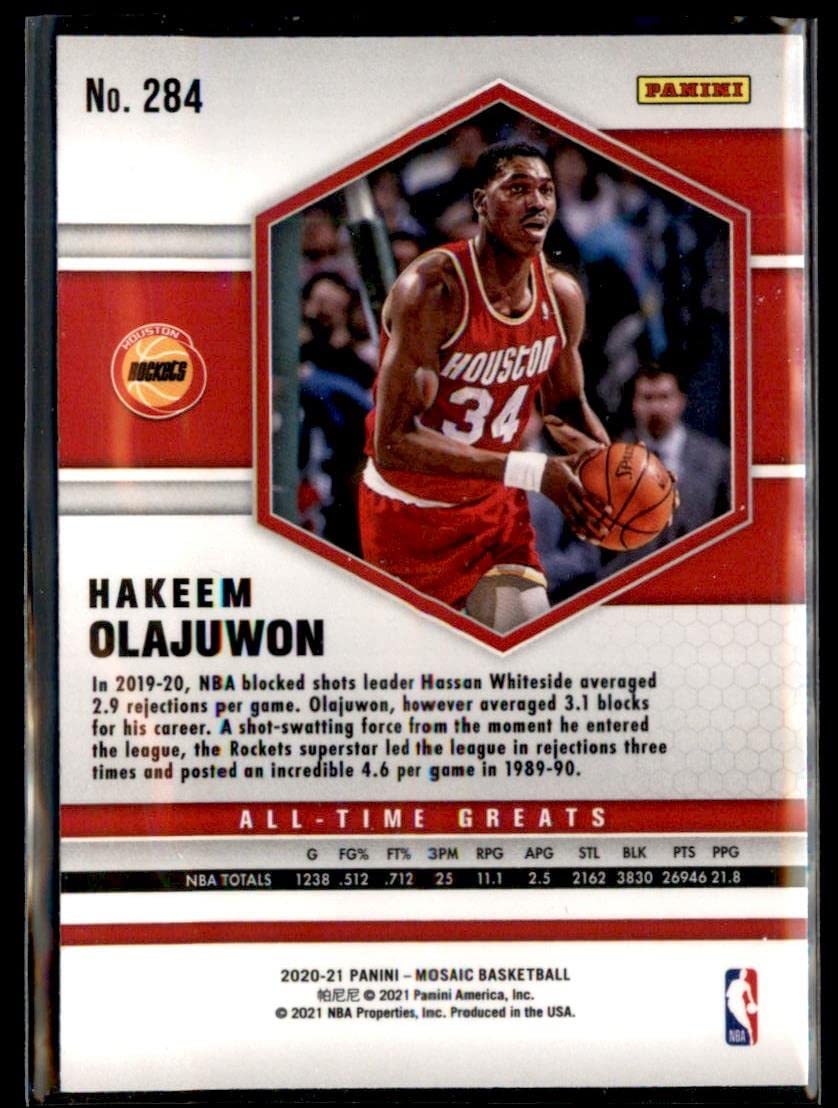 Amazon.com: Hakeem Olajuwon Card #284 2020-21 Panini Mosaic All-Time Greats  Houston Rockets : Collectibles & Fine Art