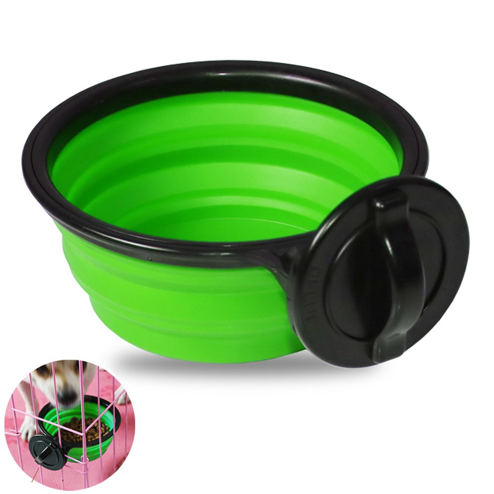 SLSON Dog Crate Bowls Collapsible Hanging Bowls with Clamp BPA Free Silicone Feeder Dish for Dogs Cats Reptiles Cage Water Food Feeding,Green