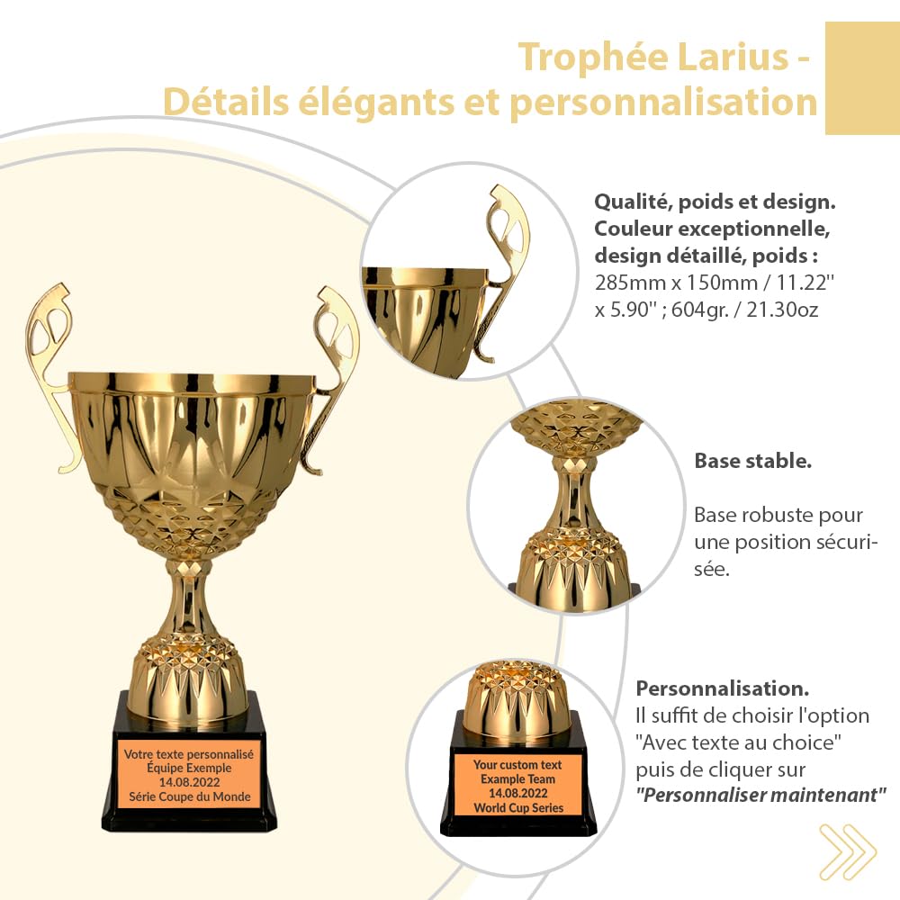 Larius Trophée en métal doré et argenté avec gravure au choix
