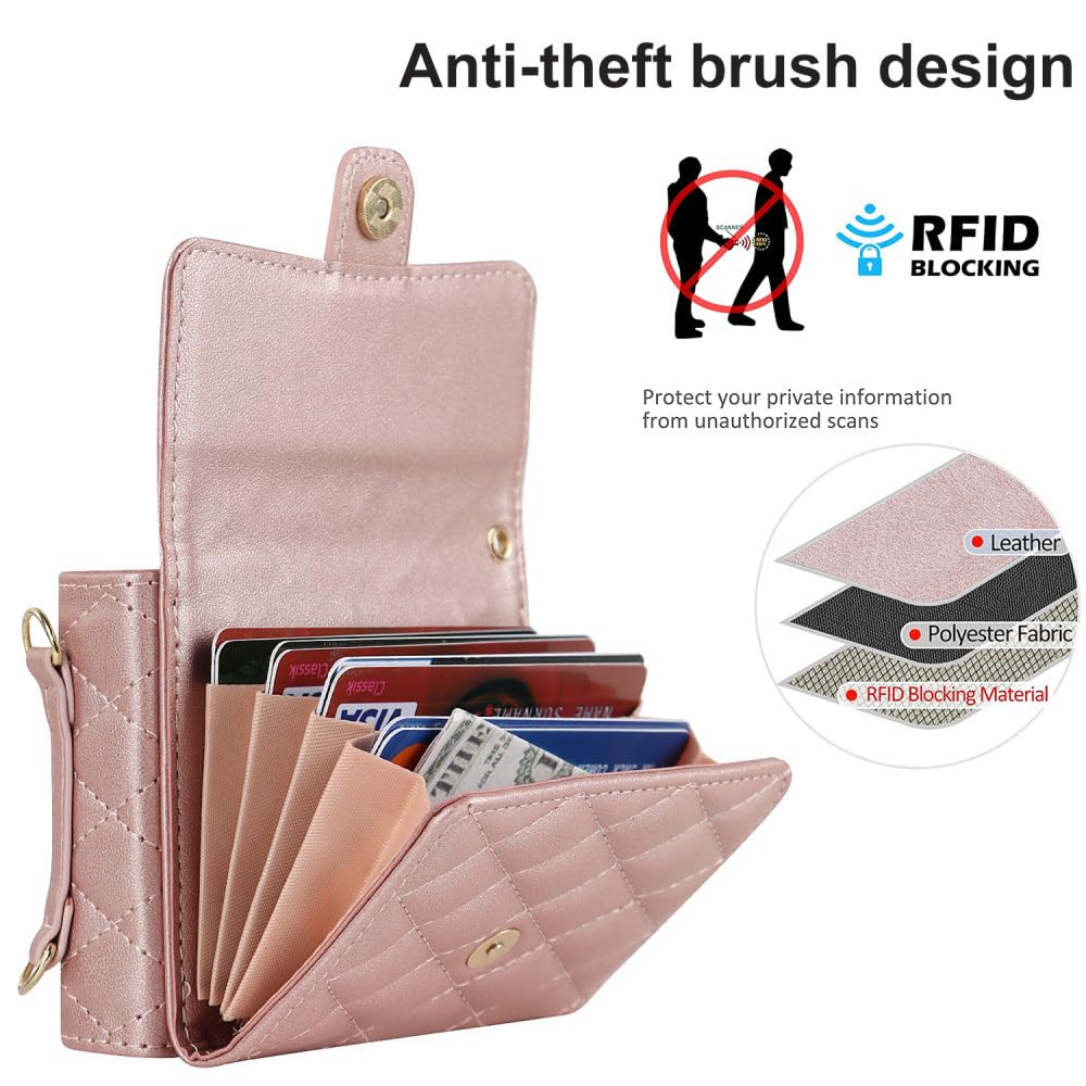 Funda de Cuero para teléfono Samsung Galaxy Z Flip 5 4 3 5G Funda con Bolsillo para Tarjeta con cordón Largo, Color E, para Z Flip 4