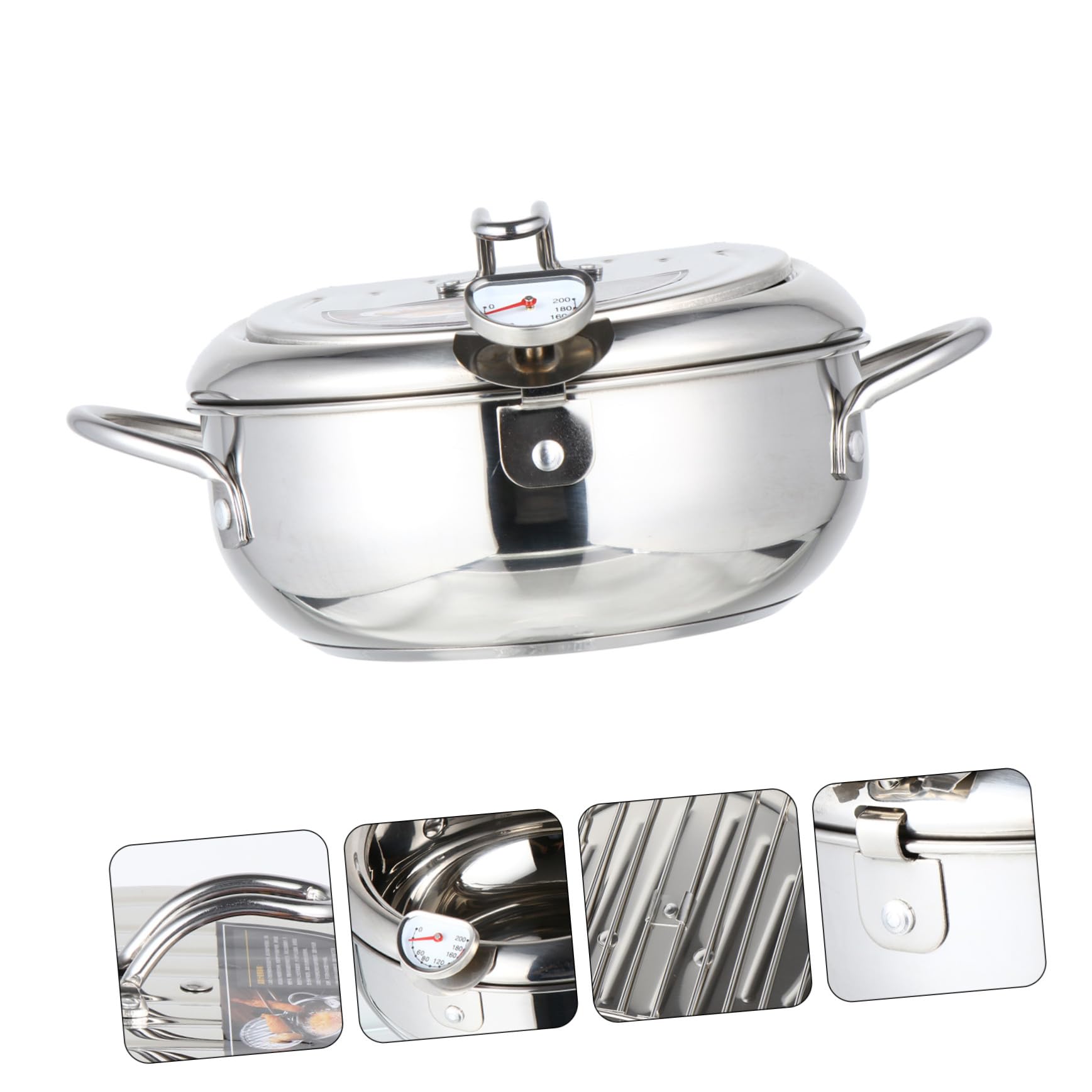 STOBAZA Friteuse Inox avec Thermomètre Poêle Profonde Compatible Gaz et Induction Contrôle Précis Température pour Friture Japonaise Tempura Ustensile Acier Inoxydable
