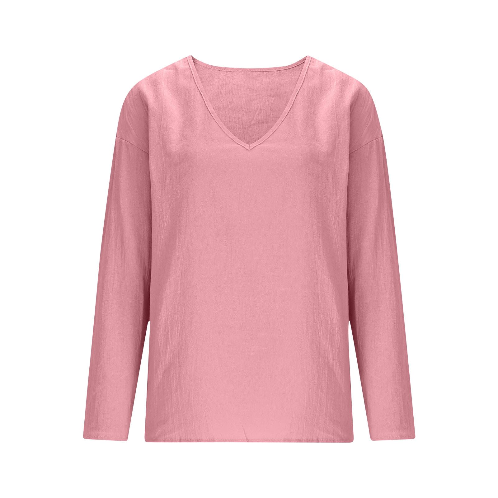Linen Shirts for Women Long Sleeve V Neck Loose Tops Summer Beach Boho Casual Peasant Blouse — view 6