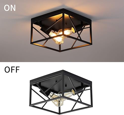 Miniatura 7 de Fivess Lighting Lámpara de techo de 2 luces de montaje empotrado de metal cuadrada de metal para pasillo, dormitorio, cocina, entrada, granja,
