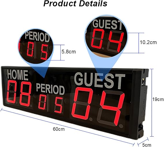 Football Scoreboard, 4-inch LED Electronic Score Screen Scorer with Remote Control, Adjustable Brightness, 200 Feet Viewing Distance, Supports External Battery Power, Digital Scorer