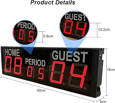 Football Scoreboard, 4-inch LED Electronic Score Screen Scorer with Remote Control, Adjustable Brightness, 200 Feet Viewing Distance, Supports External Battery Power, Digital Scorer