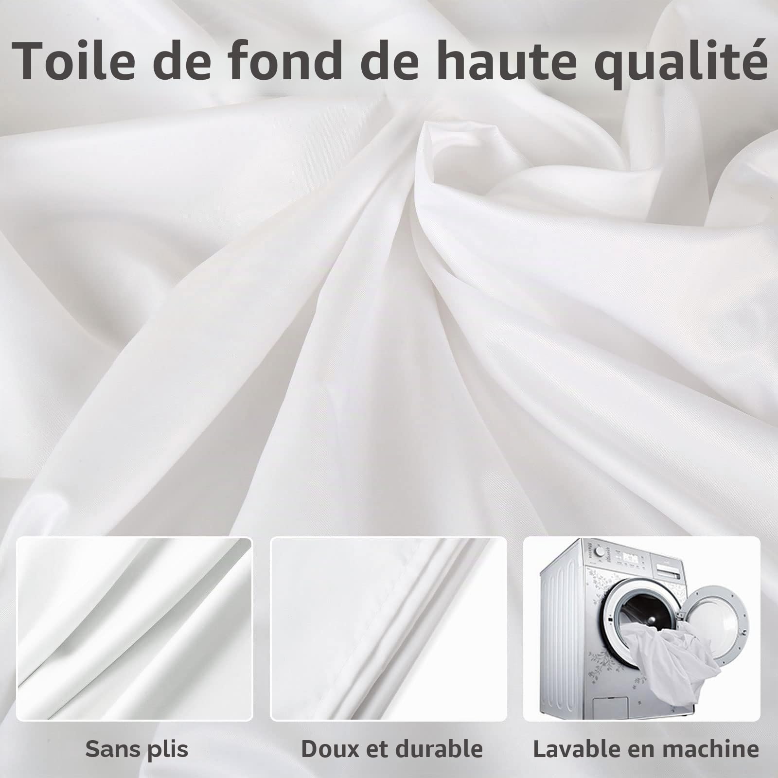 Toile de fond blanche noire avec support, Foccalli 2 en 1 2 x 1,5 m, kit de fond noir et blanc pour Chroma Key Streaming Gaming Photoshoot avec sac de transport et 5 clips