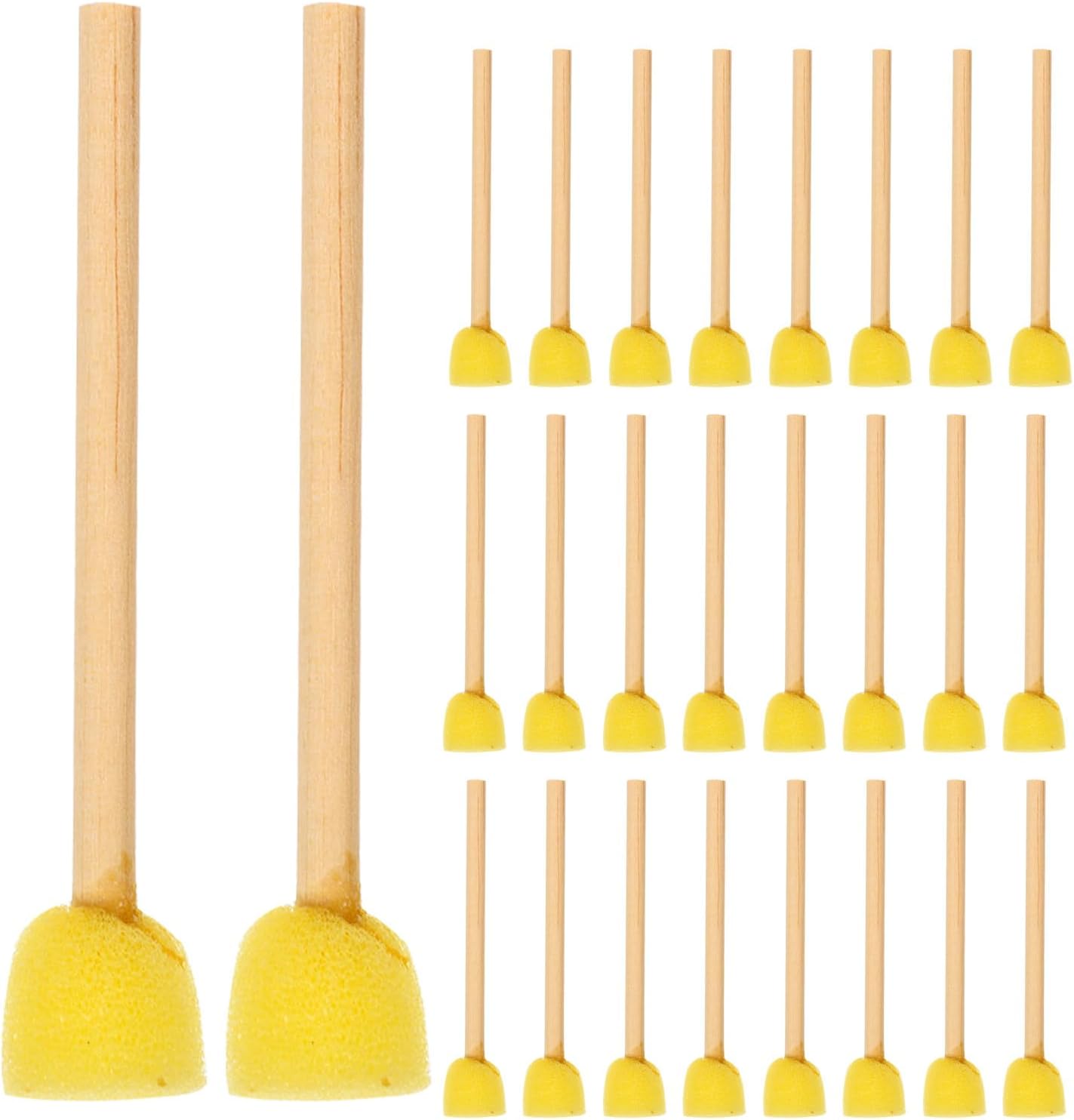 40pcs Sponge Painting Tool: Yellow DIY Round Sponge Paint Brushes - Painting Tools with Wooden Handles for Kids Graffiti Crafts Watercolor Art Projects