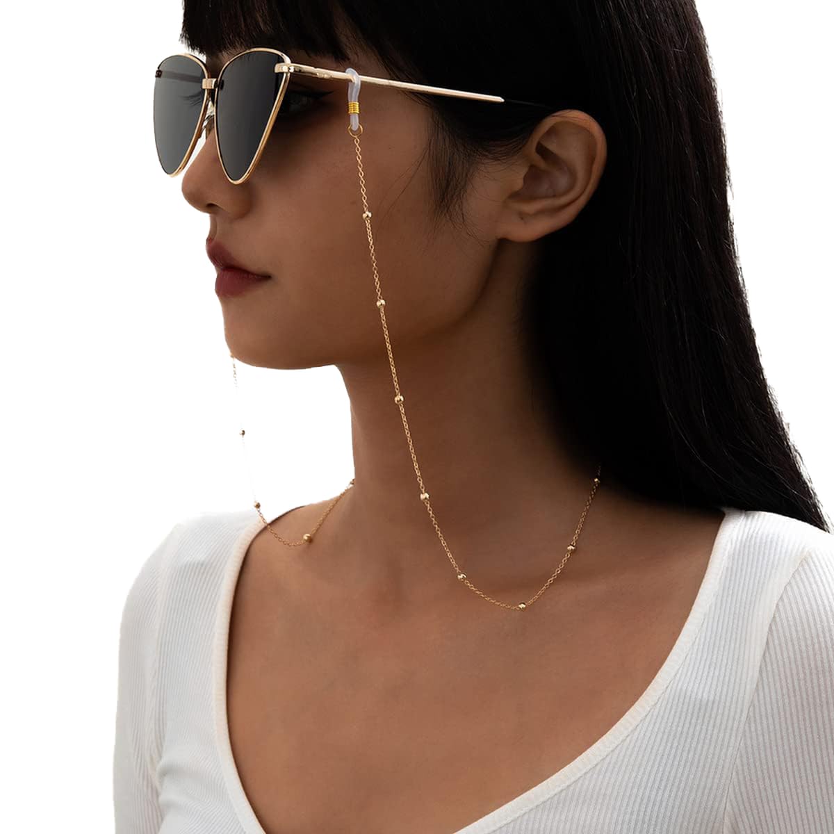 BramianBead Gafas de sol Cadena Simple Gafas Cadena Accesorios Decoración Gafas Cadena para mujer y niña (Oro)