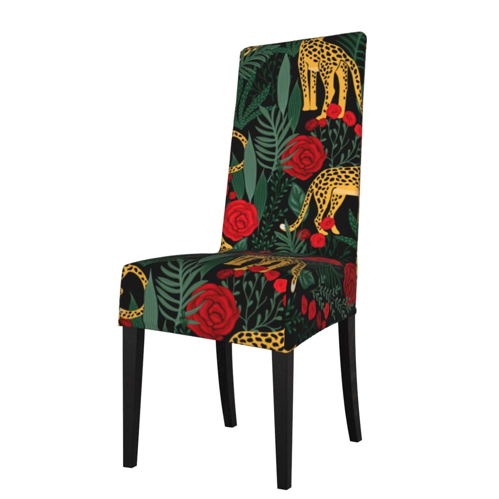 Lkymoh As Picture Seamless Pattern With Leopards And Roses, Chair Covers Stretch Chair Slipcovers For Dining Room, For Party Pet Protection Universal Fit Soft Polyester