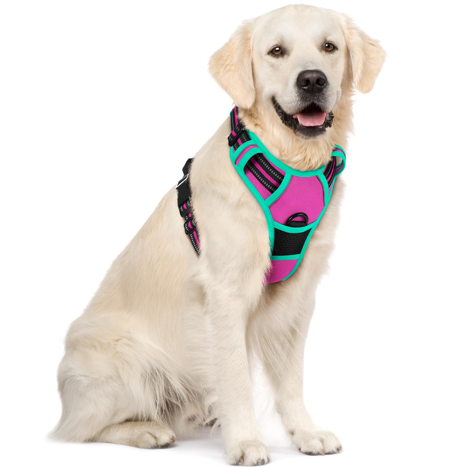 rabbitgoo Hundegeschirr Mittelgroße Hunde, Anti Zug Geschirr mit Kontrolle, No Pull Verstellbar Hundegeschirr Grosse Hunde, Atmungsaktiv Reflexstreifen Brustgeschirr Sichere，Rosarot & Mint Grün，XL
