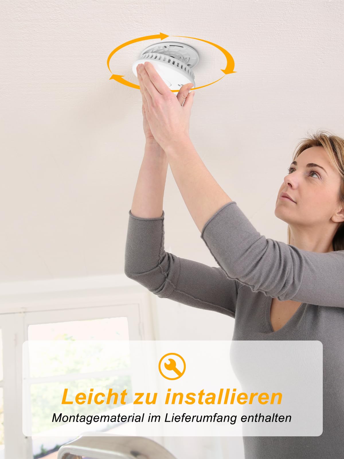 Rauchmelder mit 10-Jahres-Batterie, 4er-Set, 85 dB, Magnetplatte, DIN EN 14604, Test/Hush-Taste, Deckenmontage