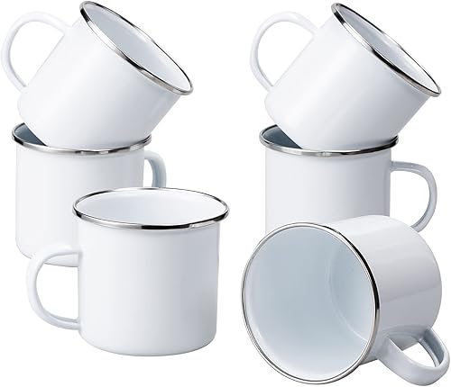 Cutiset Taza esmaltada hecha a mano de 12 onzas, tazas blancas lisas, juego de tazas de campamento esmaltadas, tazas de bricolaje para té, café y