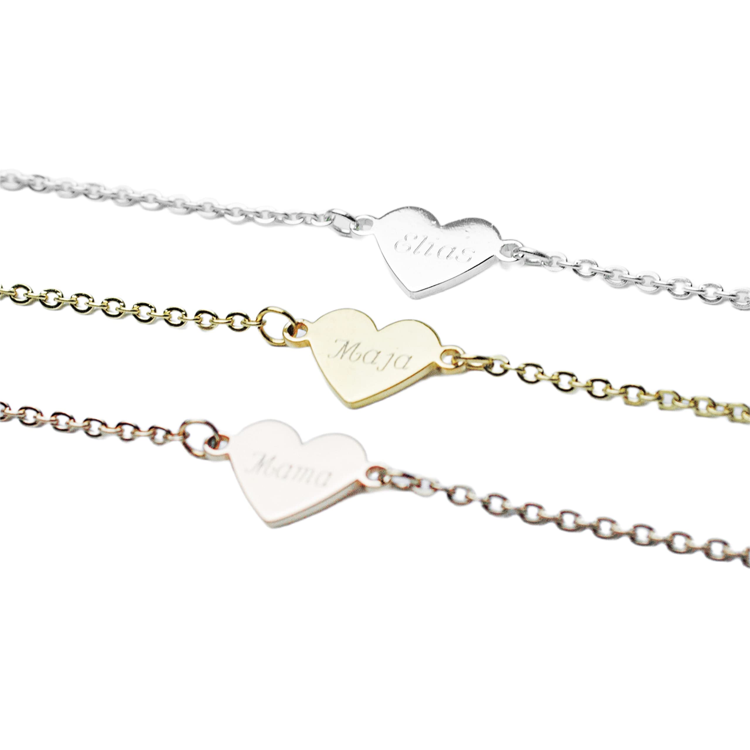 Herz Armband mit Gravur | Personalisierter Schmuck | 316L Edelstahl | Silber, 18K vergoldet, 18K rosévergoldet | Persönliches Geschenk Valentinstag Muttertag Jahrestag Geburtstag | Namensarmband